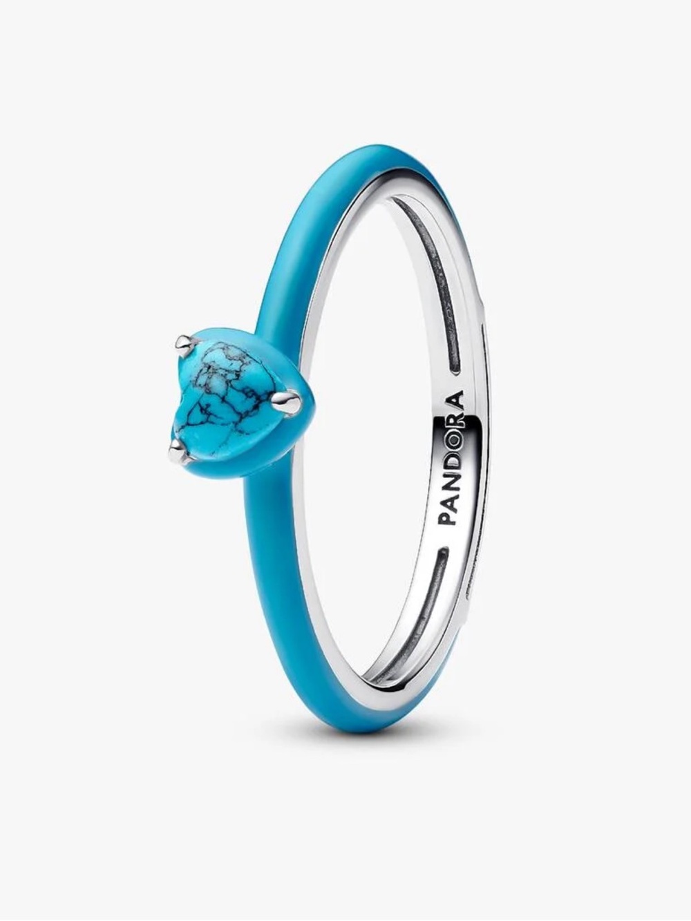 NWT Pandora Turquoise Coloured Heart Stone Stacking Ring, Size 6, 925